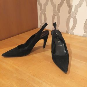Black velvet PRADA slingback pumps